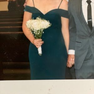 Off the shoulder forest green gown